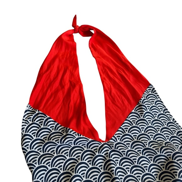 Mud Pie Halter Top Backless Orange and Dark Blue Wave Pattern Swim Coverup - Picture 5 of 12